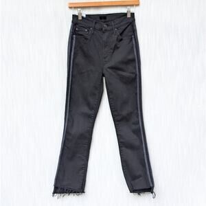 Mother Insider Crop Step Fray Guilty Racer Black Jeans, size 26